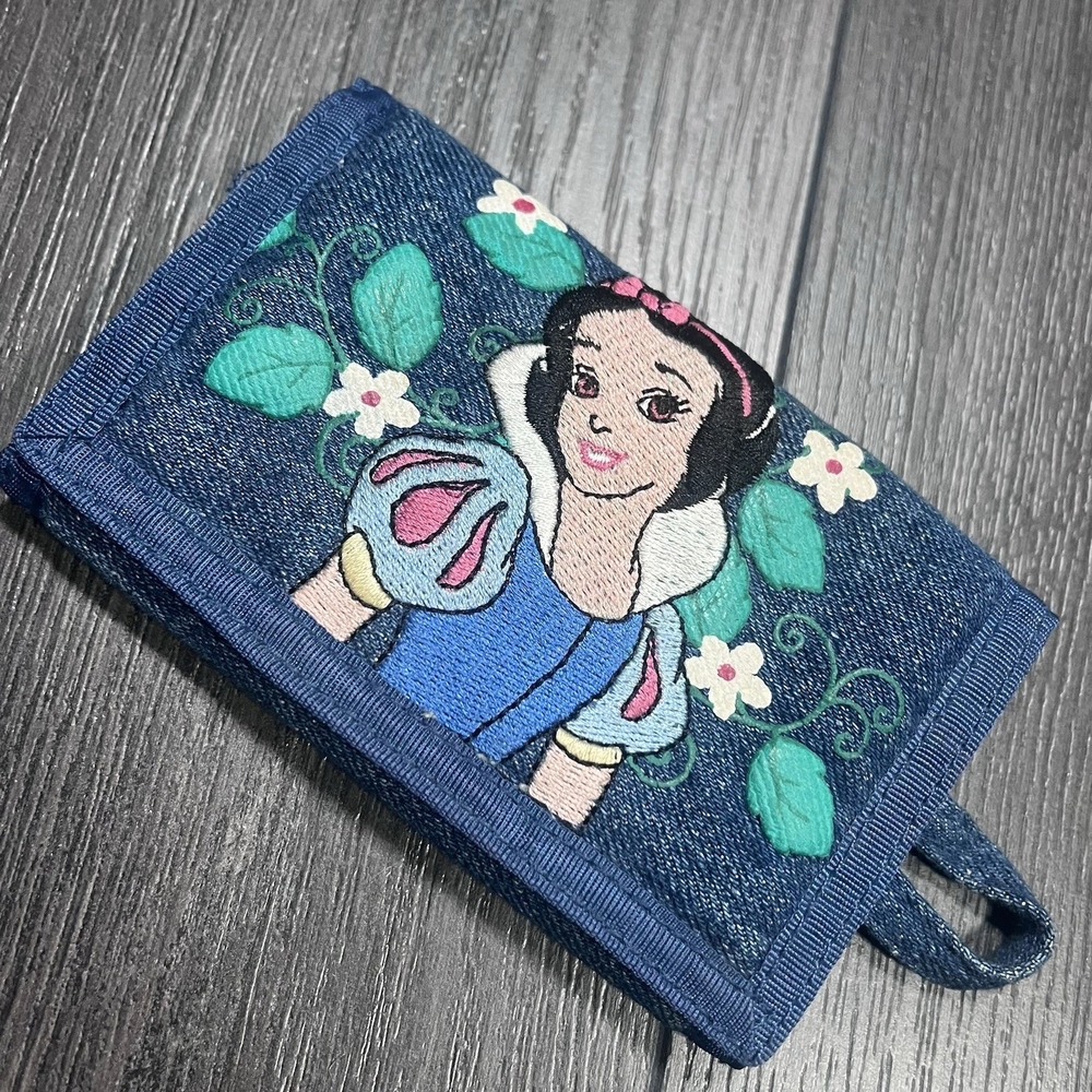 Vintage Snow White Wallet Tri Fold Ladies Girls Wallet Denim Embroidered‎ Disney